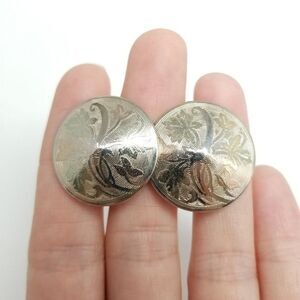 Vintage Cone Shaped Clip On Earrings, Silver Tone Setting Screw Backs, Estate